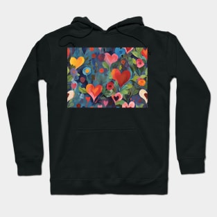 Colorful Floral Hearts Pattern Valentines Day Love Painting Hoodie